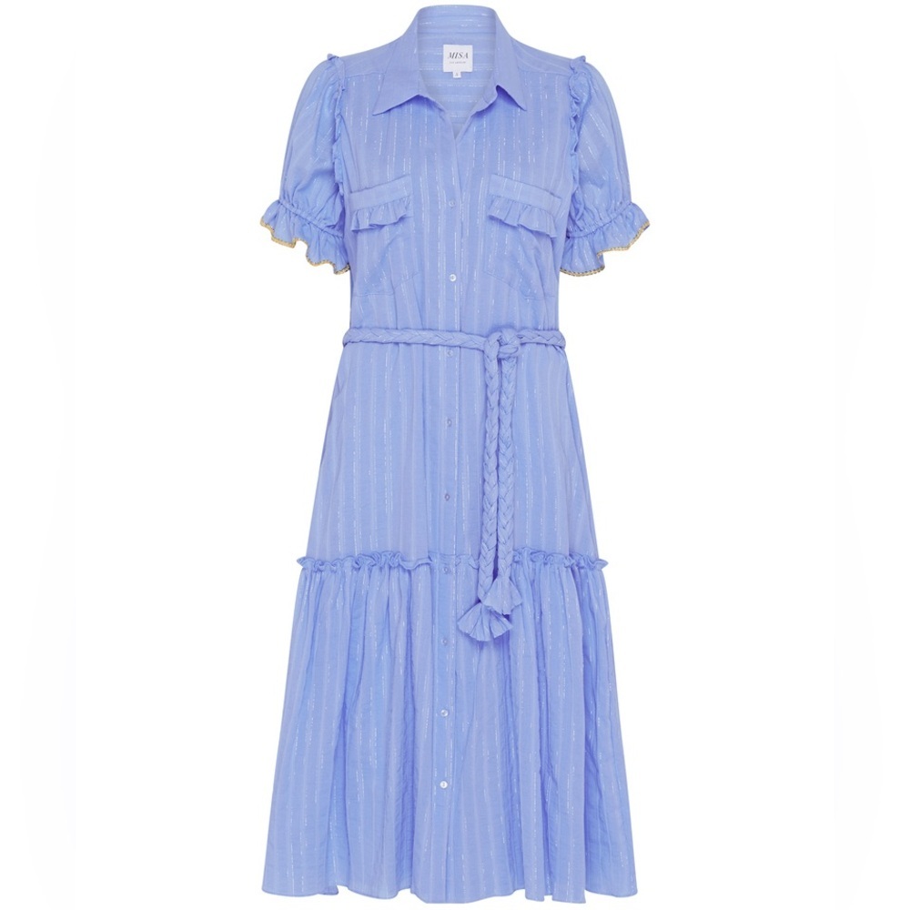 MISA LOS ANGELES • Kyla Metallic Blue Puff Sleeve Dress XS - Picture 3 of 13